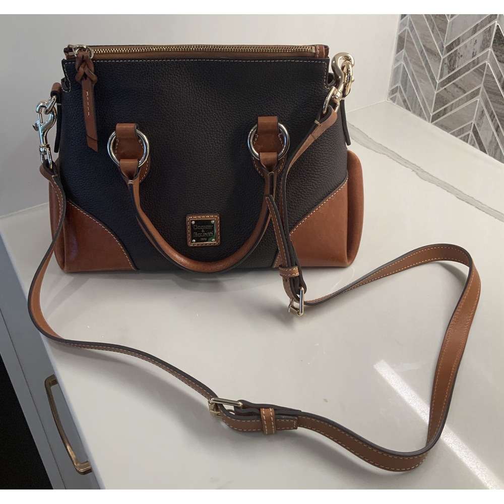 Dooney & Bourke Satchel Purse Brown Pebble Florentine Trim w/ Crossbody Strap